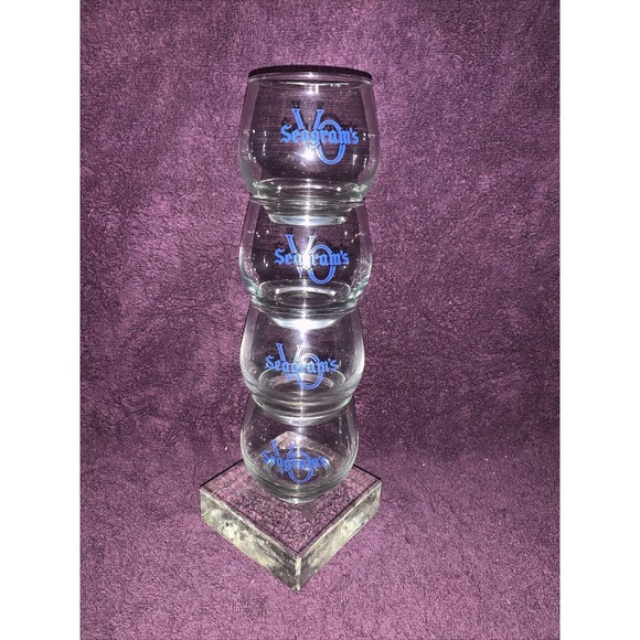 Vintage Set of 4 Seagram’s VO Whiskey Old Fashioned-Rock-Lowball Glasses Barware - Picture 5 of 5